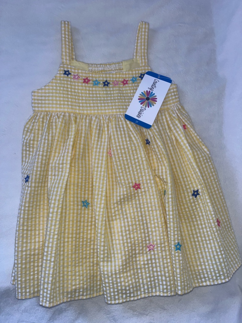 Counting Daiisies Yellow Gingham Star Embroidered Sundress 2T